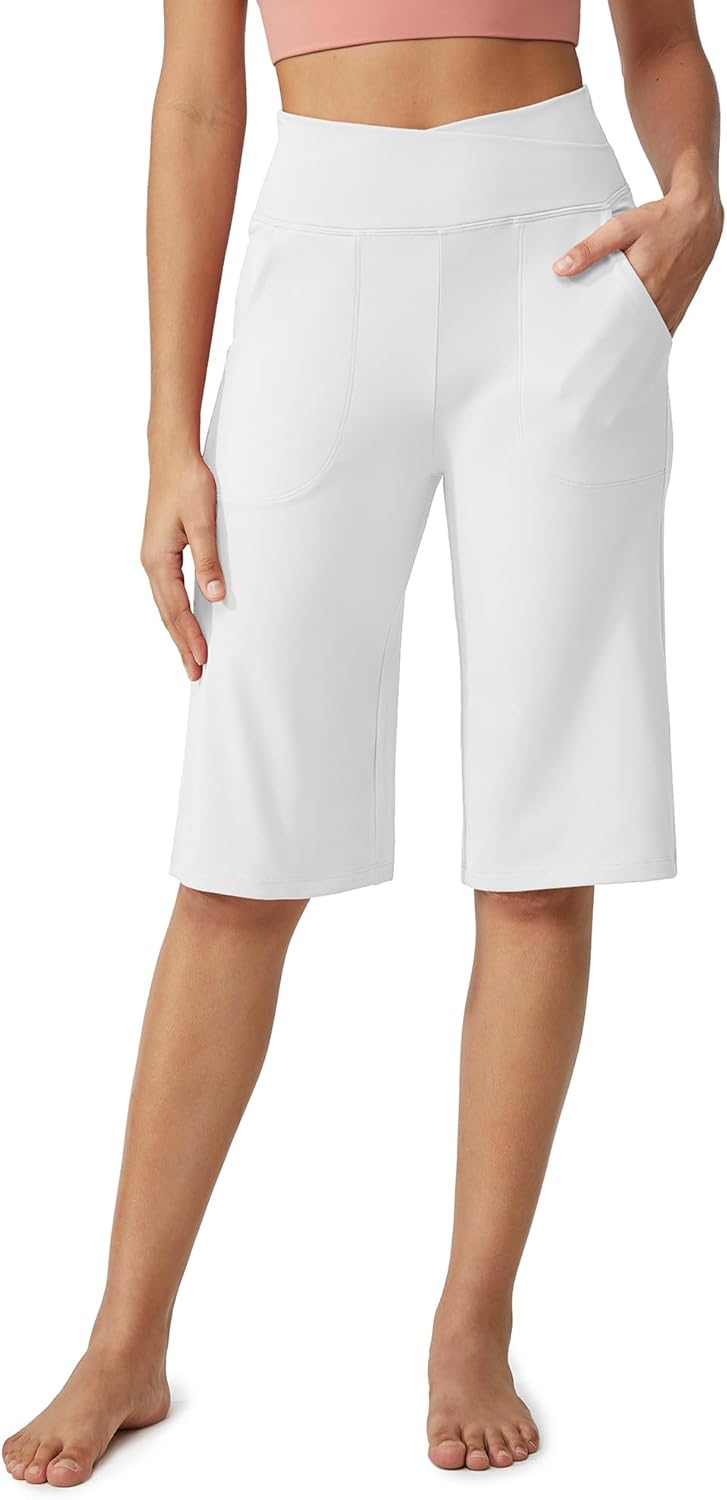 Women's Bermuda Shorts 14" Knee Length Wide Leg Yoga Capris