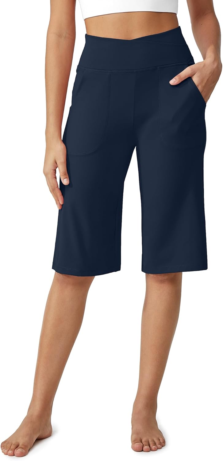 Women's Bermuda Shorts 14" Knee Length Wide Leg Yoga Capris
