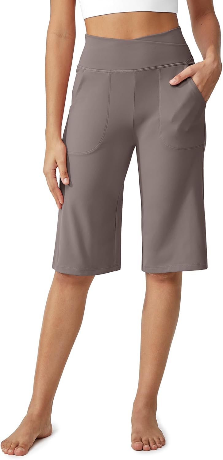 Women's Bermuda Shorts 14" Knee Length Wide Leg Yoga Capris