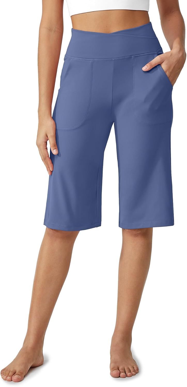 Women's Bermuda Shorts 14" Knee Length Wide Leg Yoga Capris