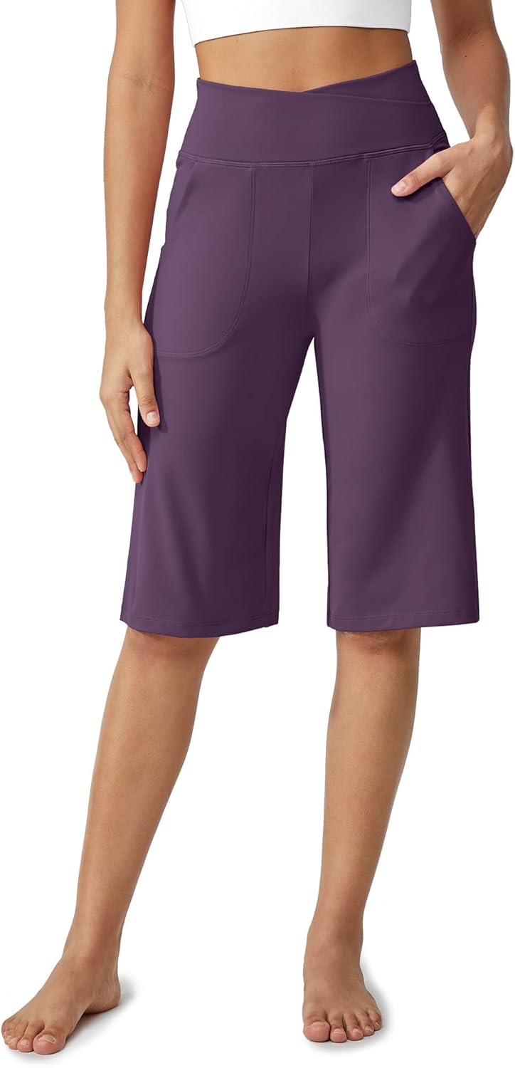Women's Bermuda Shorts 14" Knee Length Wide Leg Yoga Capris