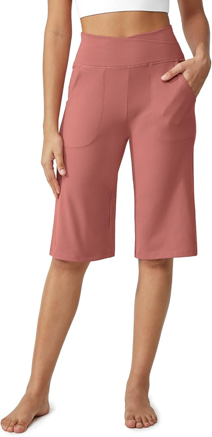 Women's Bermuda Shorts 14" Knee Length Wide Leg Yoga Capris