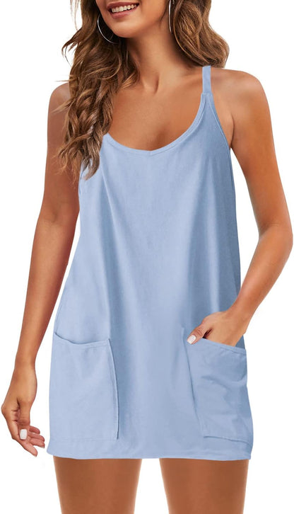 Casual Summer Mini Dress with Built-in Shorts and Pockets