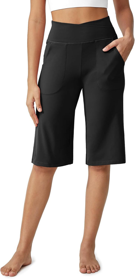 Women's Bermuda Shorts 14" Knee Length Wide Leg Yoga Capris