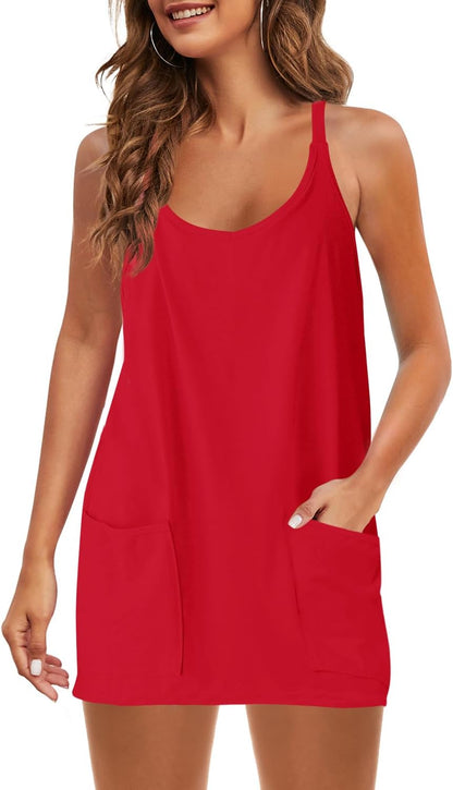 Casual Summer Mini Dress with Built-in Shorts and Pockets
