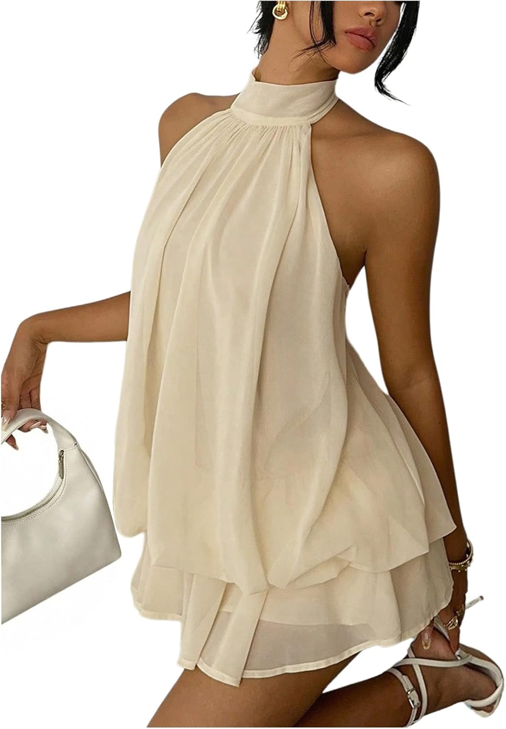 Lorena Chiffon Halter Mini Dress