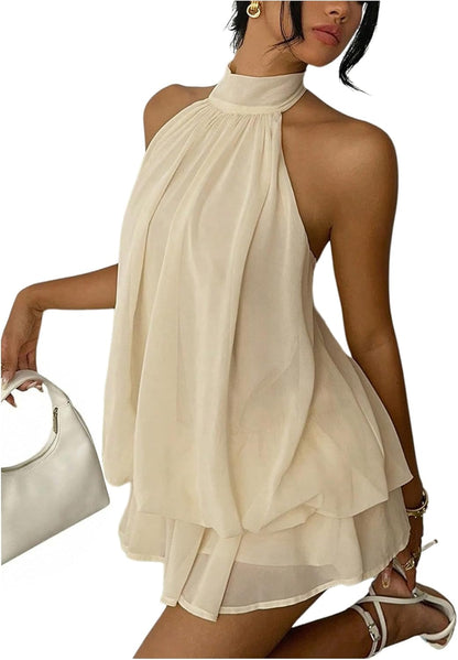 Lorena Chiffon Halter Mini Dress