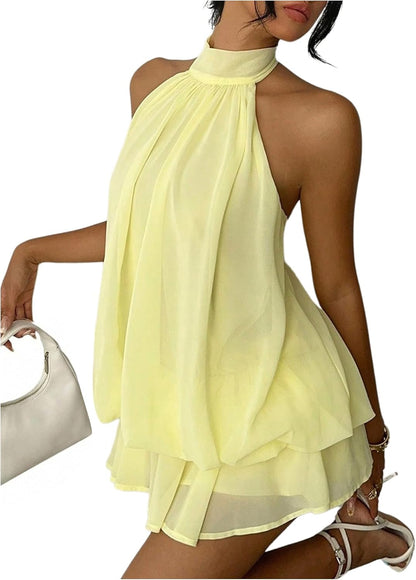 Lorena Chiffon Halter Mini Dress
