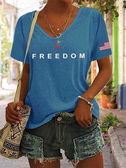 Women's freedom Print V-Neck T-Shirt