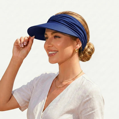 UPF-50 Sun Visor Ponytail Hat Wide Brim Breathable Foldable