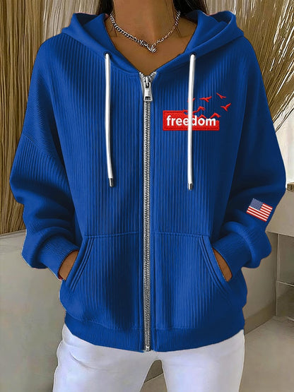 Women's Casual Liberty Flag Sweatshirt Jacket