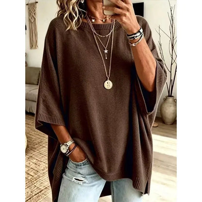 Women's Loose Fit Crew Neck Knit Sweater – Lightweight Solid Color Casual Top