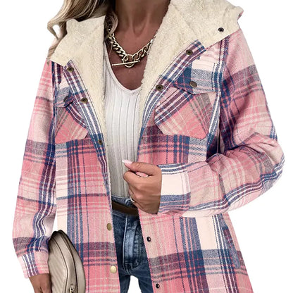 Women's Plaid Shacket Jacket - Hooded & Warm