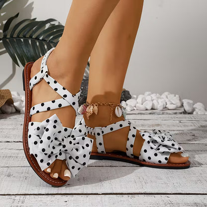 Vintage Polka Dot Large Bow Flat Sandals