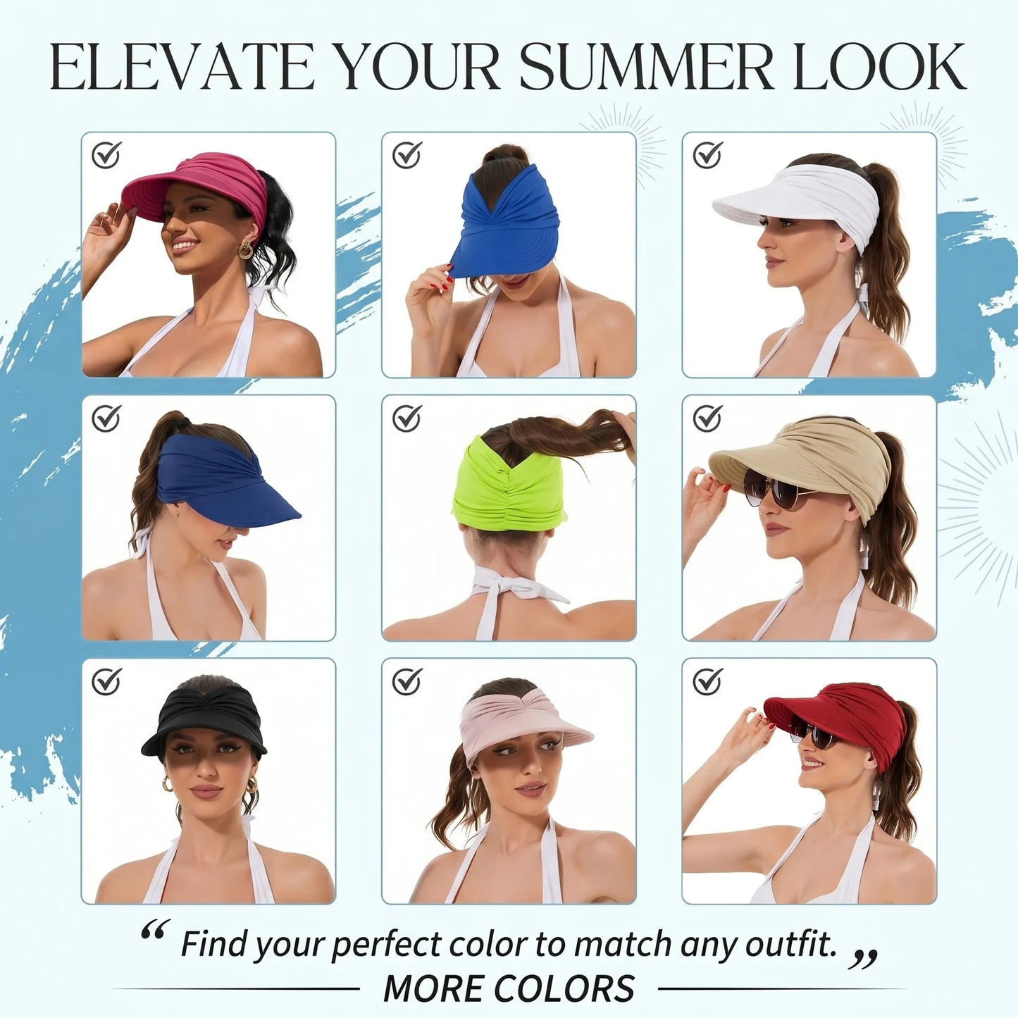 UPF-50 Sun Visor Ponytail Hat Wide Brim Breathable Foldable