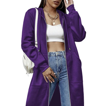 Women's Long Fleece Hoodie Tunic Jacket