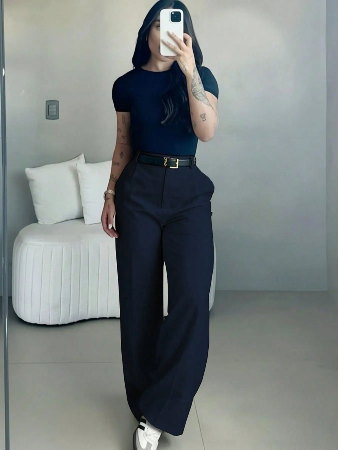 Women’s High-Waisted Suit Pants with Flowy Straight Leg