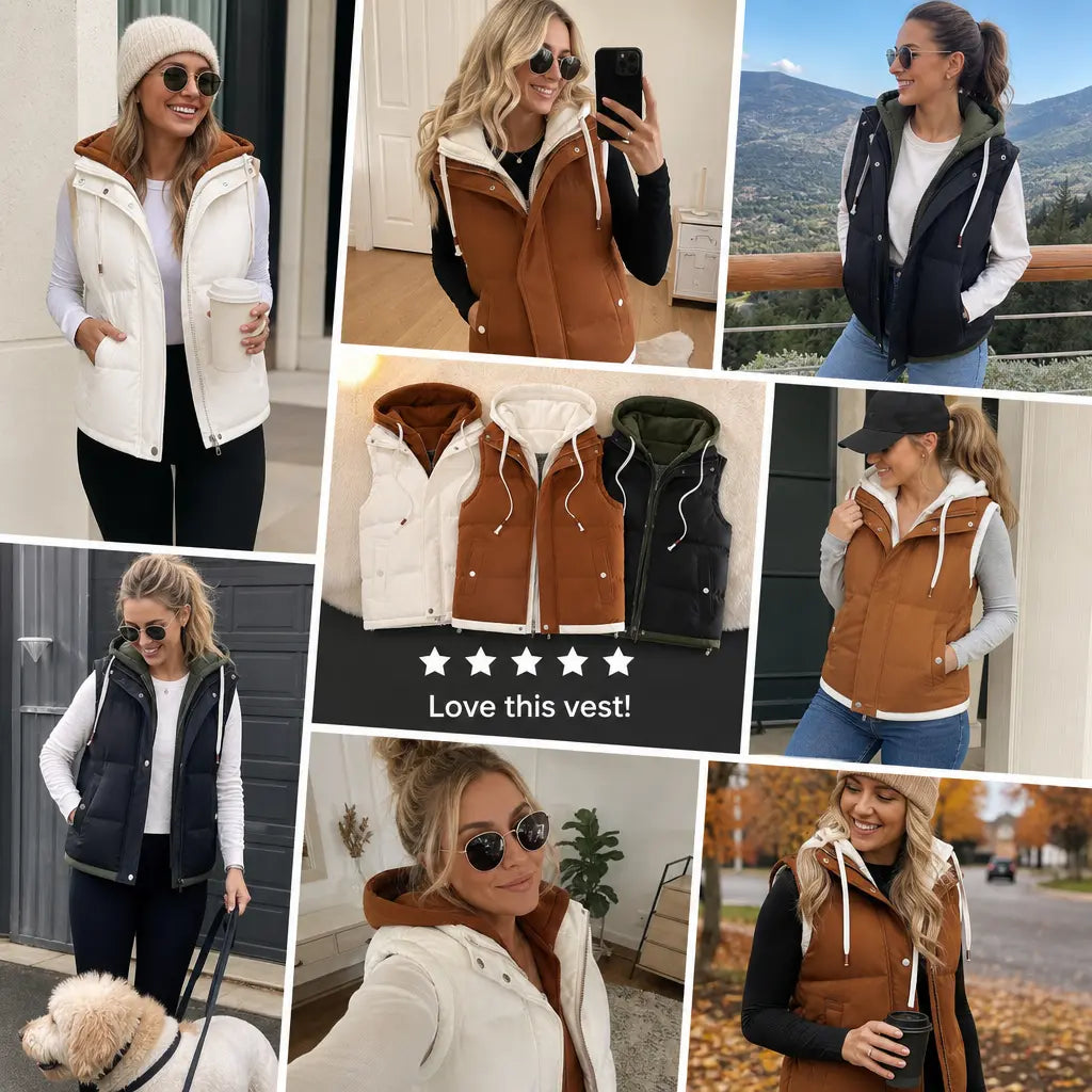 Unisex Hooded Thermal Vest — Faux Two-Piece Layered Winter Gilet
