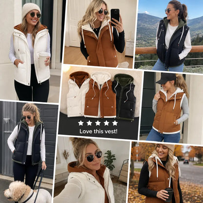 Unisex Hooded Thermal Vest — Faux Two-Piece Layered Winter Gilet