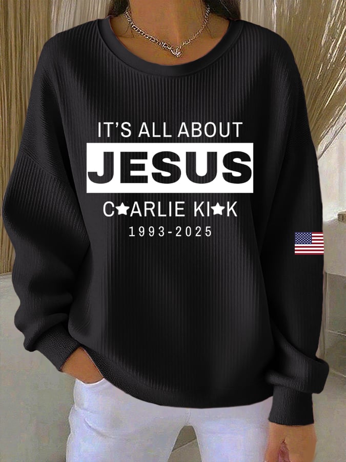 Women's Print Knit Crew Neck Long Sleeve Top