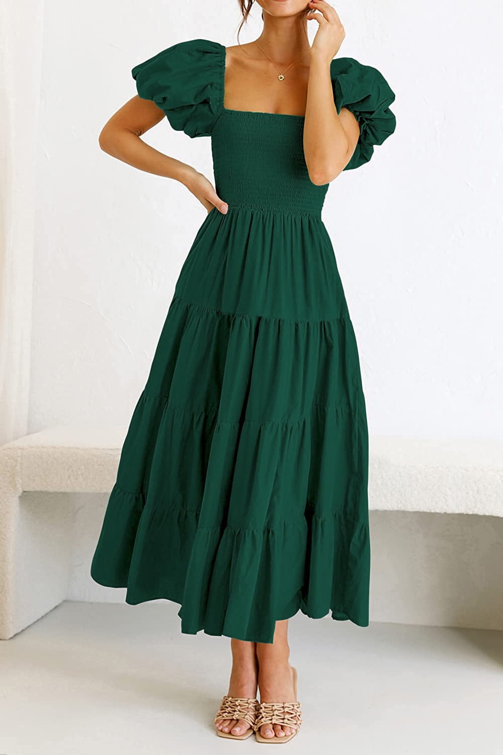 Smocked Puff Sleeve Summer Dress