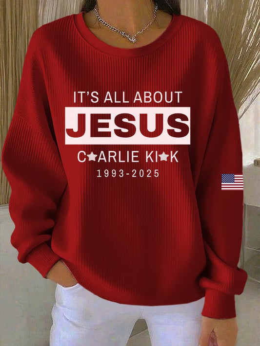 Women's Print Knit Crew Neck Long Sleeve Top