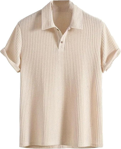 Mens Breathable Hollow Out Knit Polo Shirt