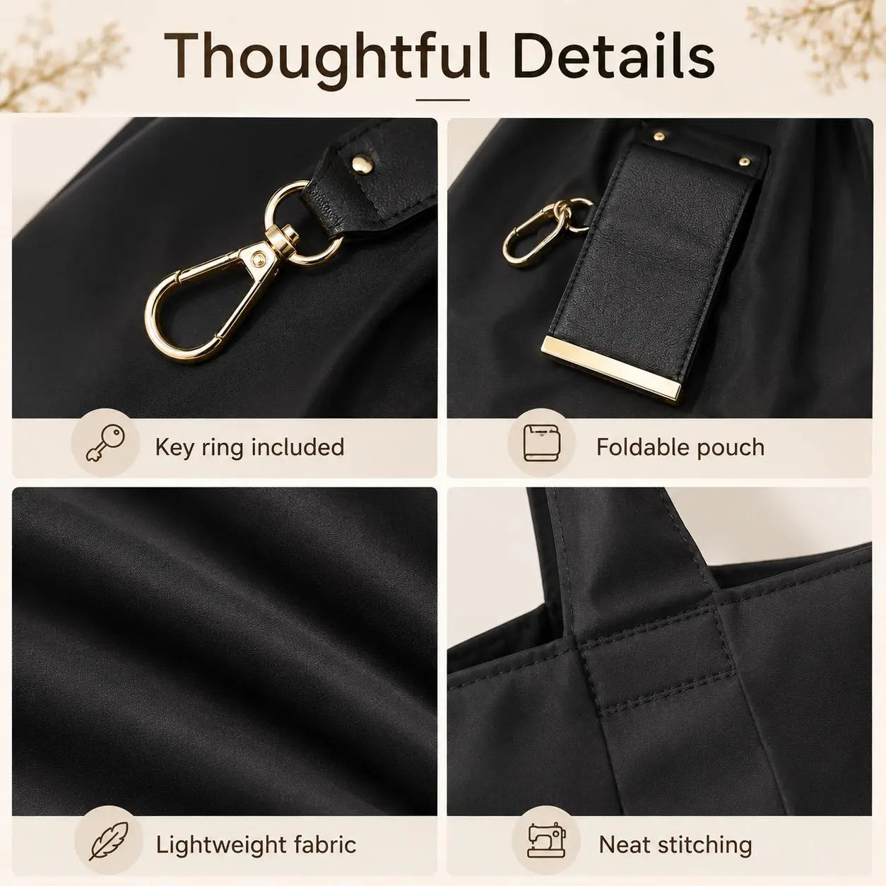 Compact Foldable Keychain Tote Bag, Reusable