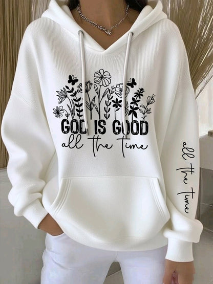 Women's God Is Good All The Time Print Casual Hooded Sweatshirt
