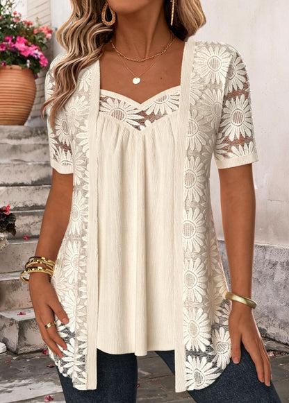 Women's Floral Lace Layered Tunic Top