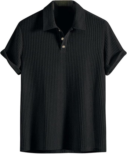 Mens Breathable Hollow Out Knit Polo Shirt