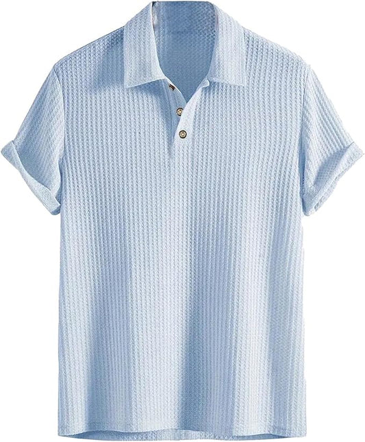 Mens Breathable Hollow Out Knit Polo Shirt