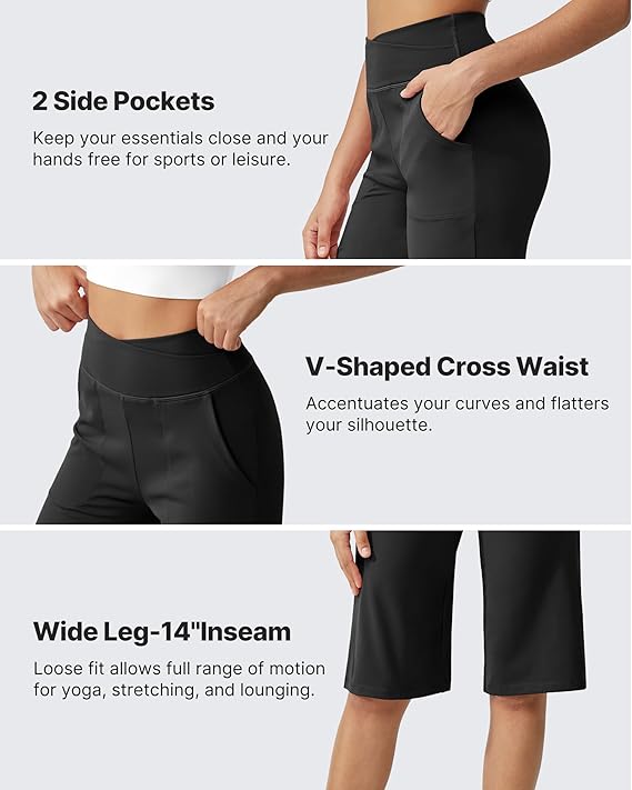 Women's Bermuda Shorts 14" Knee Length Wide Leg Yoga Capris
