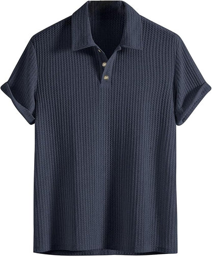 Mens Breathable Hollow Out Knit Polo Shirt