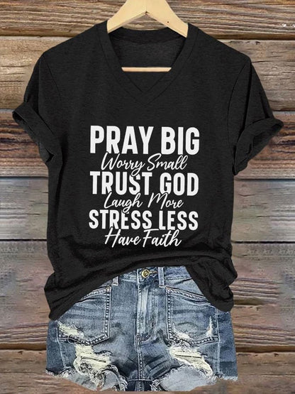 Women's Casual Christian Faith Graphic Print V-Neck Short Sleeve T-Shirt
