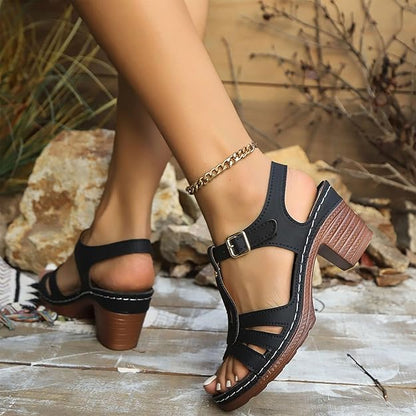 Women’s GraceStep Block Heel Sandals – Peep-Toe Buckle Summer Shoes