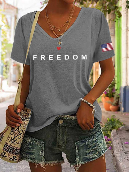 Women's freedom Print V-Neck T-Shirt