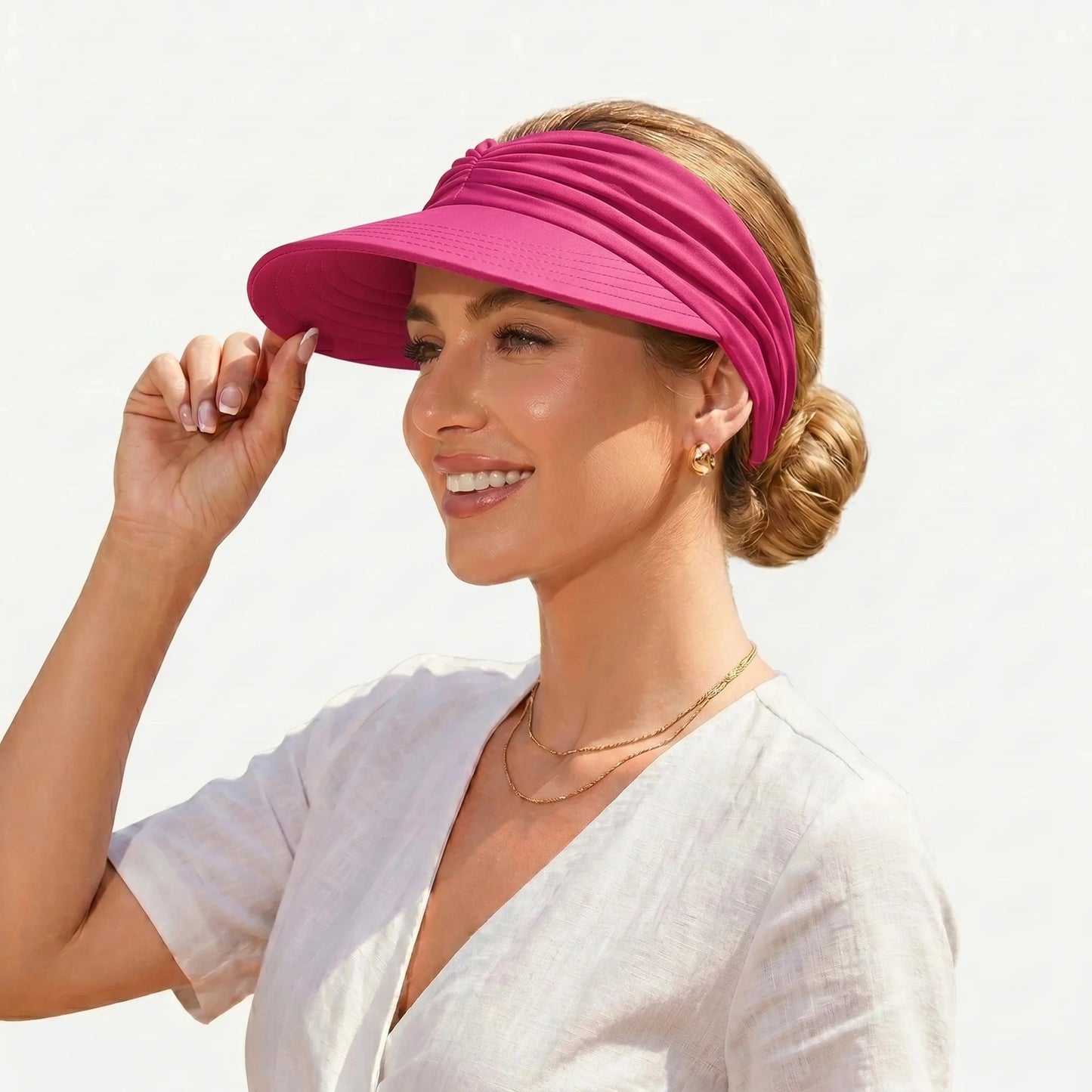 UPF-50 Sun Visor Ponytail Hat Wide Brim Breathable Foldable