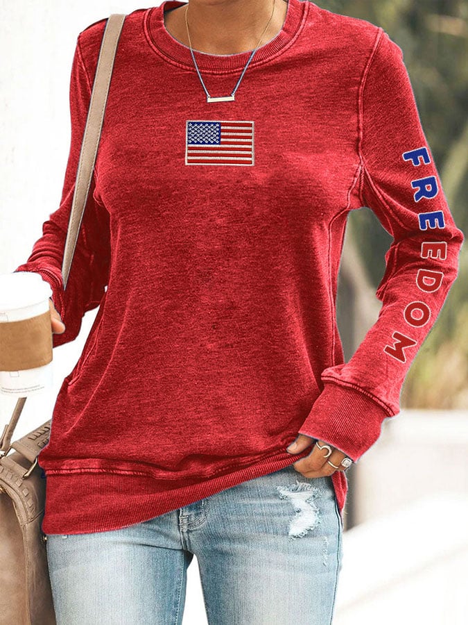 Women's Freedom Print Round Neck Sweatshirt