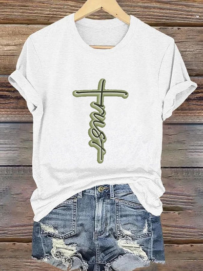 Women's Casual Christian Faith Letters Printed Round Neck Short Sleeve T-Shirt