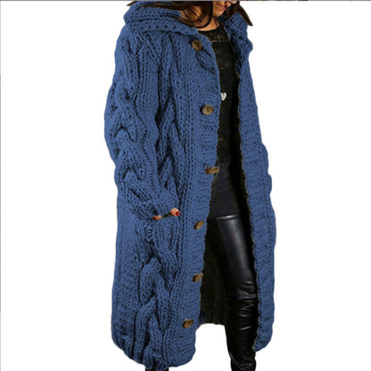 Women's Oversized Cable Knit Hooded Long Cardigan – Button-Front Sweater Coat, Plus Size S–5XL