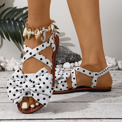 Vintage Polka Dot Large Bow Flat Sandals