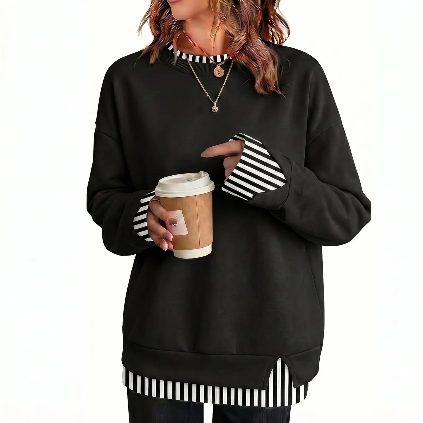 Women's Oversized Layered Sweatshirt with Drop Sleeves