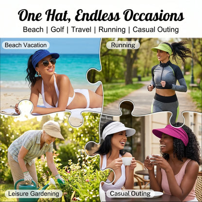 UPF-50 Sun Visor Ponytail Hat Wide Brim Breathable Foldable