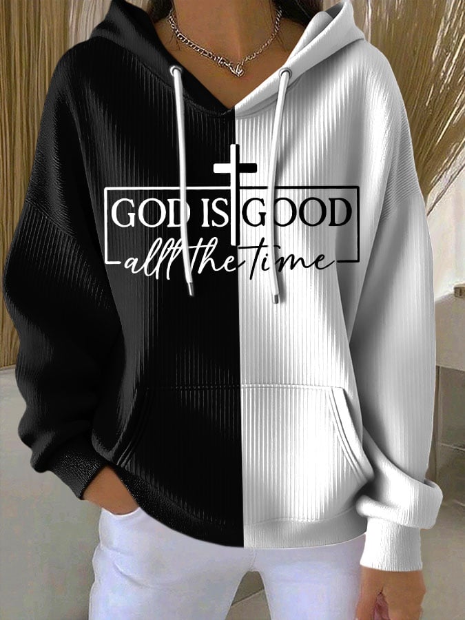 Women's Casual Retro Faith GOD IS GOOD all the time Textured Hoodie
