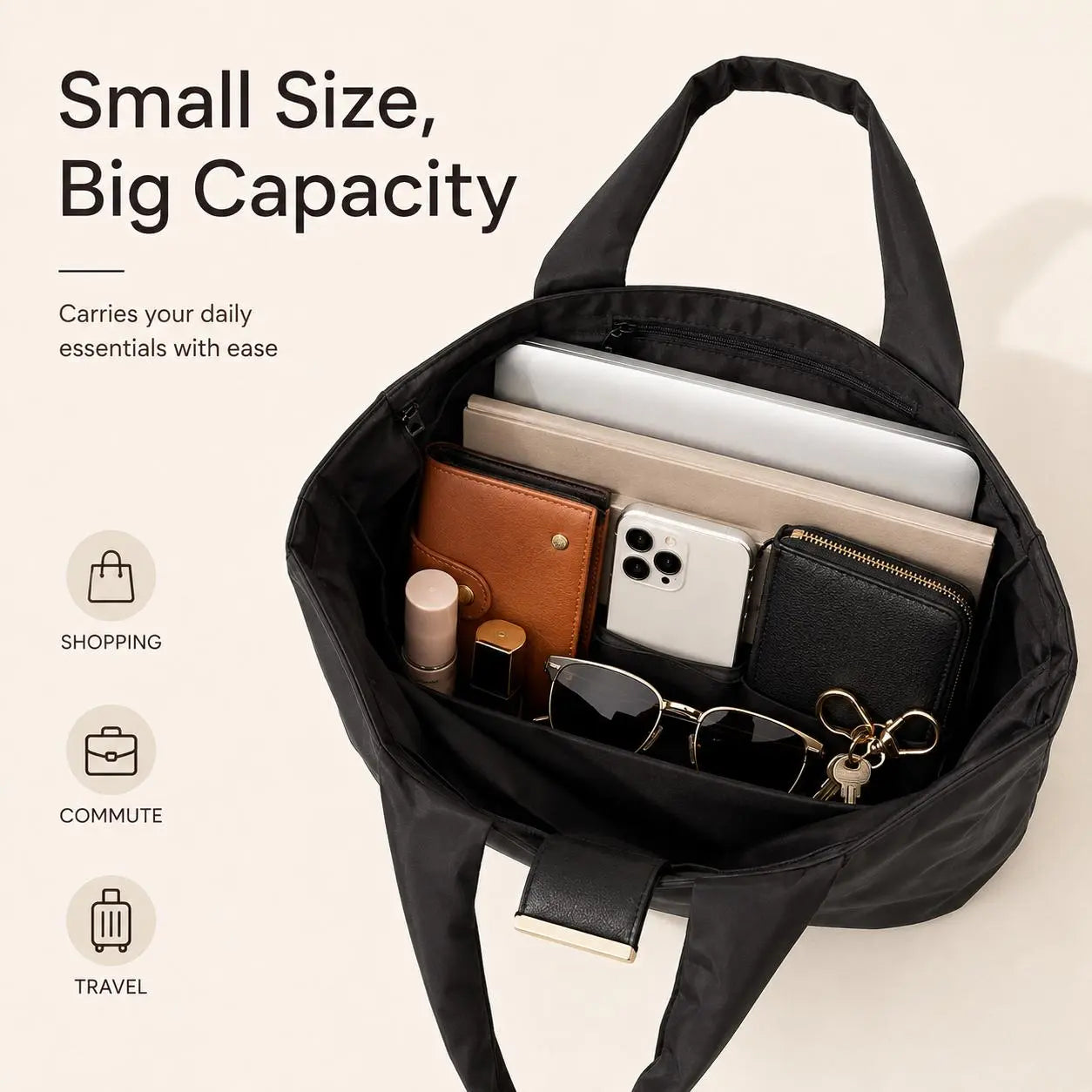 Compact Foldable Keychain Tote Bag, Reusable