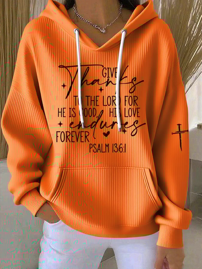 Women'S Give Thanks to the Lord Psalm 136:1 Printed Hoodie Sweatshirt