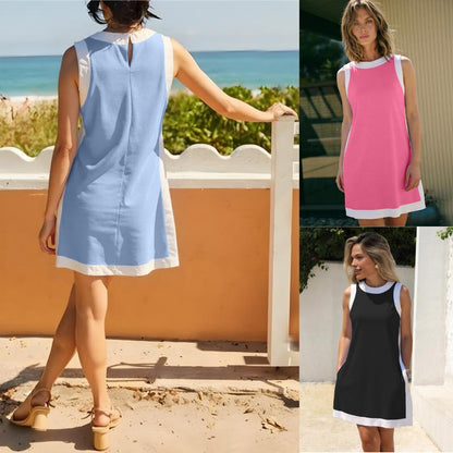 💃Women's 2-Piece Sets Color Block Crewneck Sleeveless Top + Skirt & Shorts w/ Pockets ✨BUY 2 FREE SHIPPING