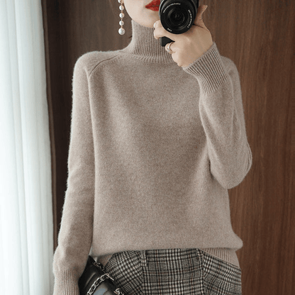 Women'S Solid Turtleneck Cashmere Knit Sweater