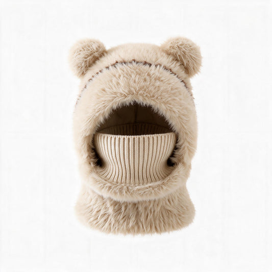Bear Ear Balaclava Beanie – Soft Knit Winter Hat with Face & Neck Cover